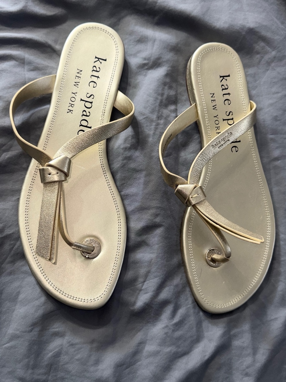 kate spade Metallic Gold Knot-Detail Thong Sandals